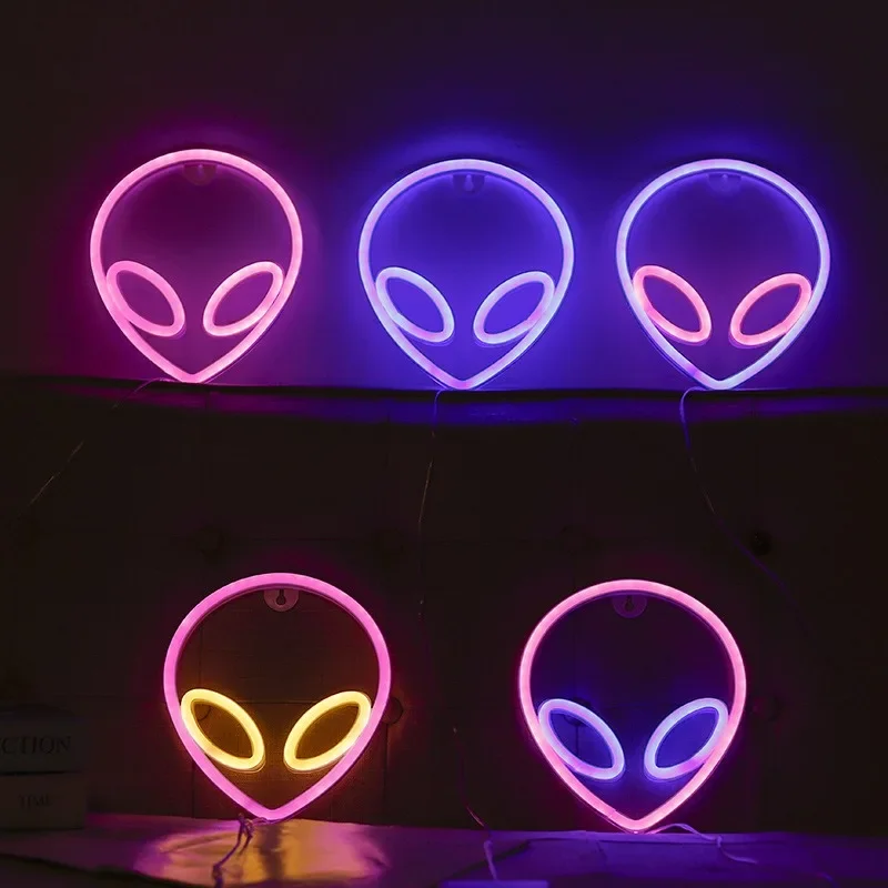 Green Alien LED Neon Night Lights Art Sign Game Room Hip Hop Party Bar Bedroom Decoration Christmas Gift Wall Hanging Neon Sign