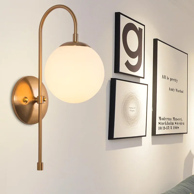 Modern Wall Lamp LED Lighting Fixture Nordic Glass Ball Style Metal Creative Bathroom Bedroom Bedside Indoor Decoration Sconces