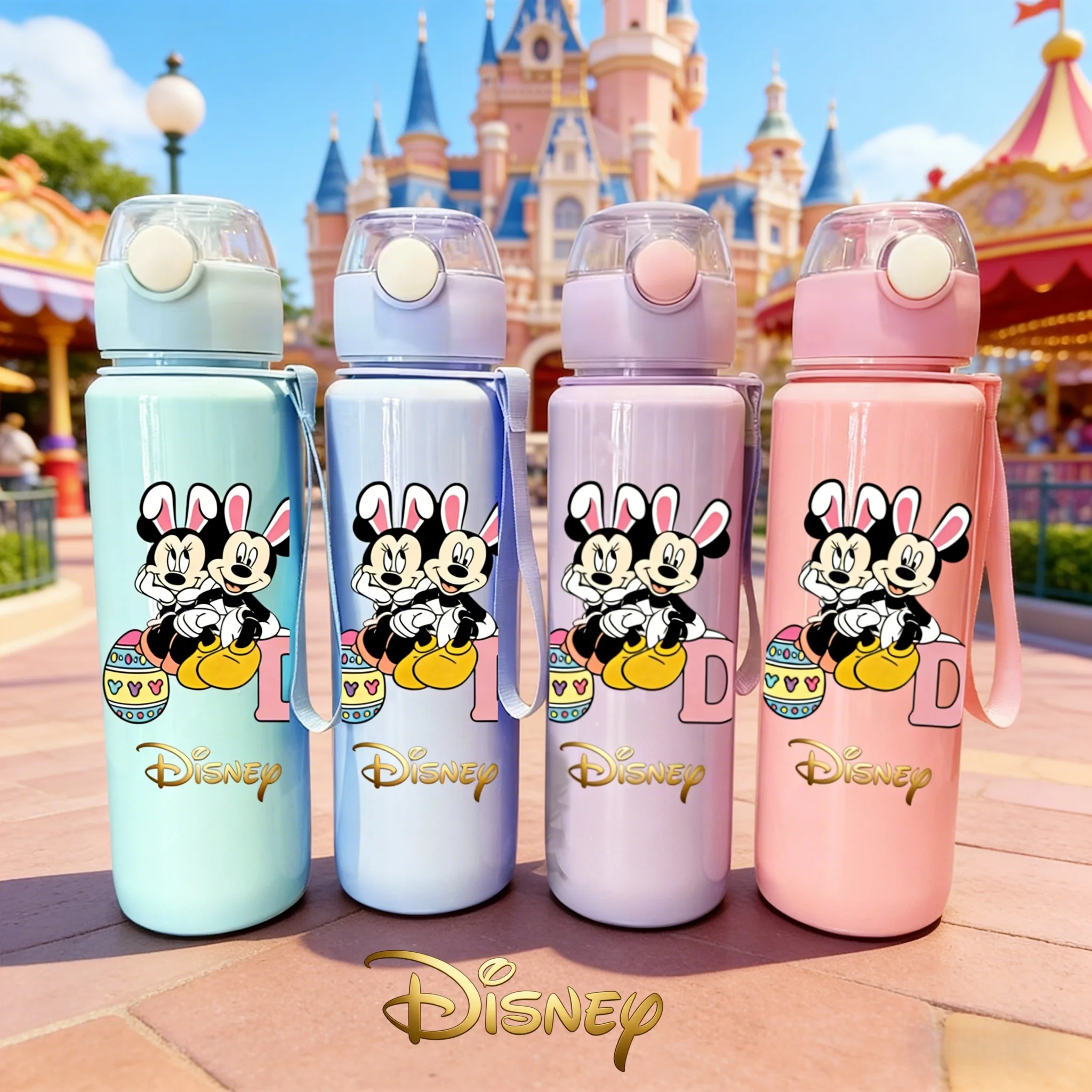 

Disney Easter Mickey & Minnie Water Bottle, New Push-Button Lid, Popular Cartoon Design, Fun and Childlike,Ideal for Travel