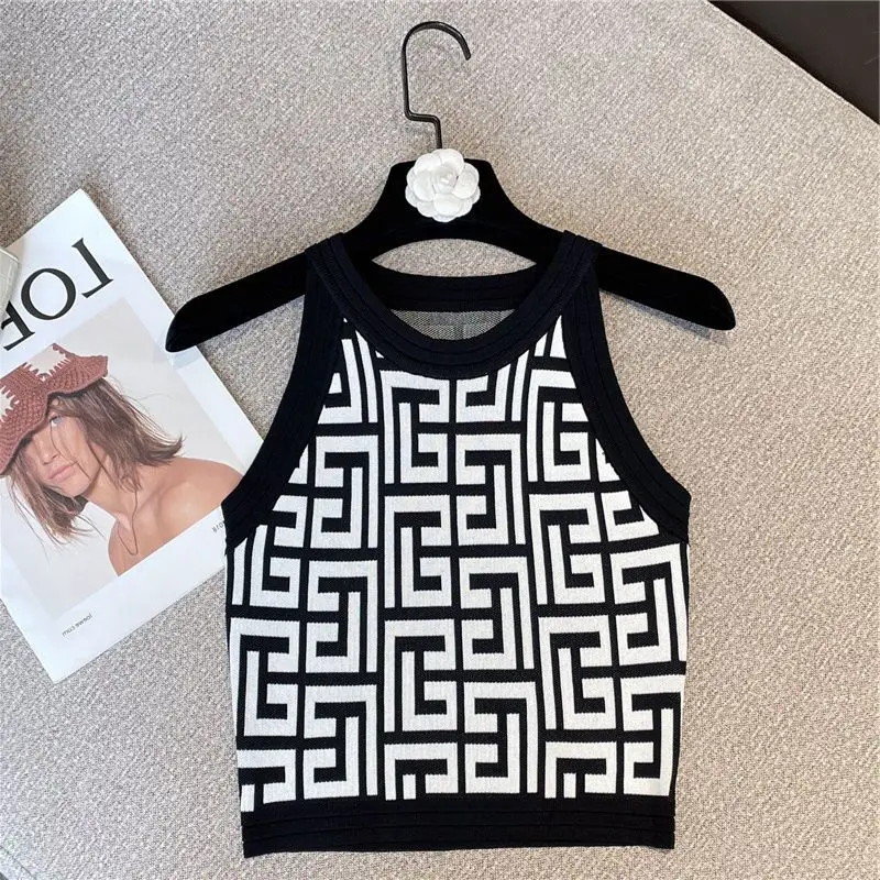 Summer Vintage Sexy Letter O-neck Sleeveless Tank Top Femme Trend All-match Elasticity Pullover Top Tee Women Trendy crop top