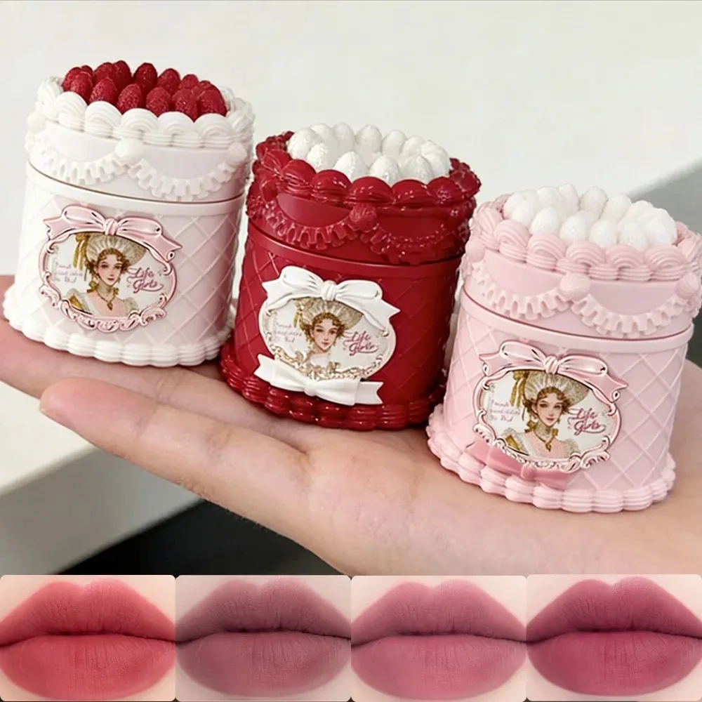 =French Sweetheart Cake Matte Lip Gloss Velvet Mousse Lip Mud Soft Focus Finish Vintage Highly Pigmented Lip Cream Women Makeup