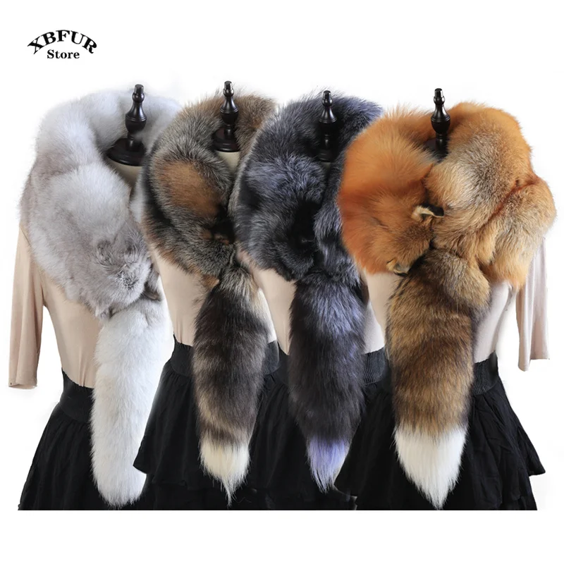 2024 Fashion Luxury Brand Women Real Winter Fox Fur Scarves Natural One-Piece Fox Fur Collar Warm Soft Party Real Fox Fur Scarf