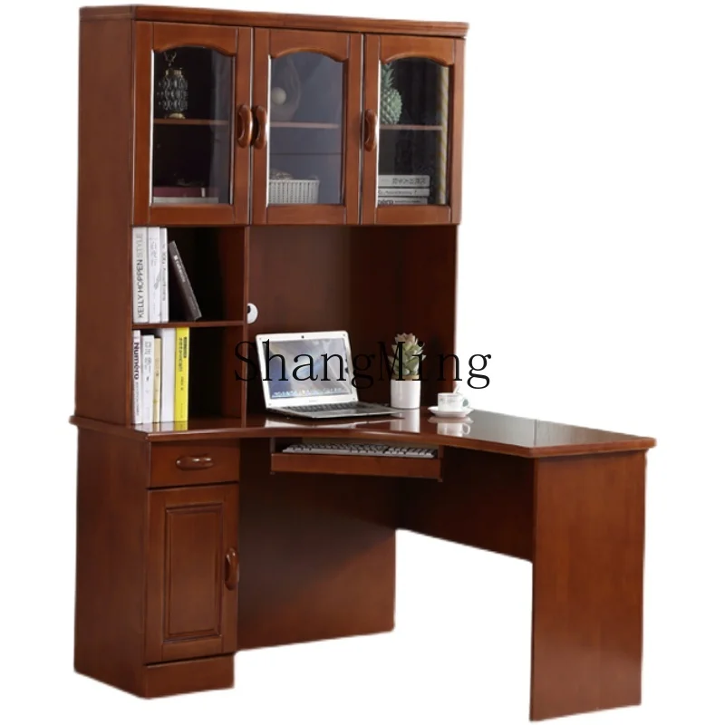

DHY Solid wood glass door Corner bookcase Bookshelf combination Desk cabinet Household study Chinese style