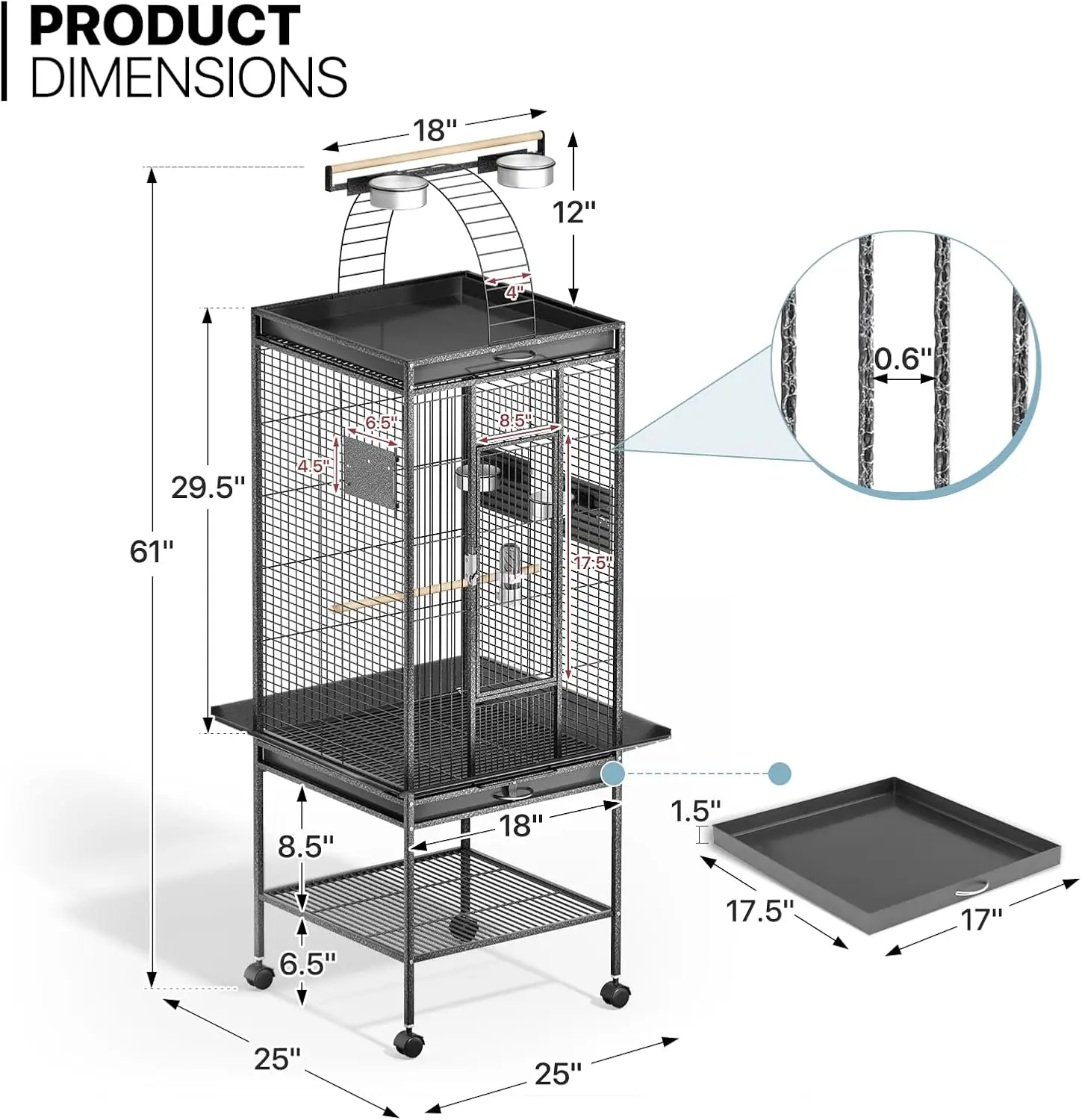 Monibloom 61 Inch Large Bird Cage With Rolling Stand, Wrought Steel Flight Birdcage W/Play Top For Parakeets Cockatiels