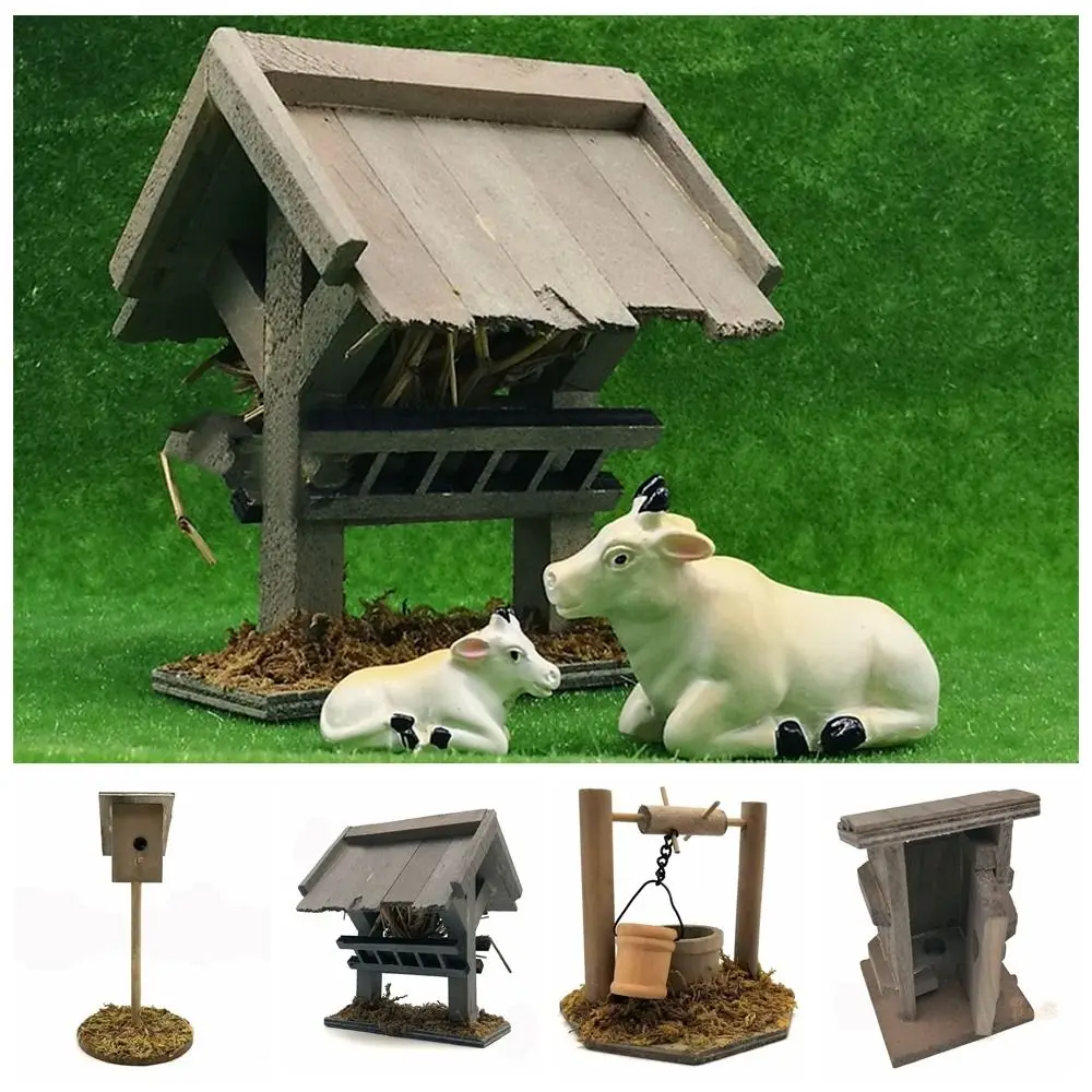 Estatuilla de pesebre en miniatura a escala 1/12, Micro paisaje, casa de muñecas de madera, simulación de letrina, modelo de escena de Casa de pájaros, decoración del hogar