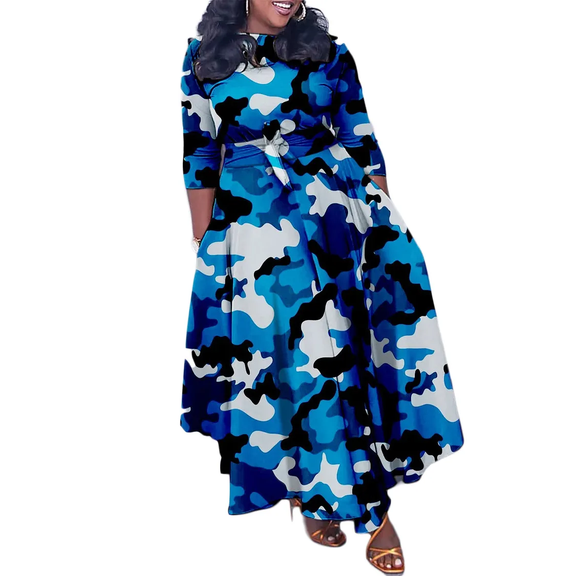 2024 sukienki afrykańskie dla kobiet Plus Size poliester afryka 3/4 rękaw Dashiki Abaya Print Maxi Dress Africa ubrania sukienka z ankary