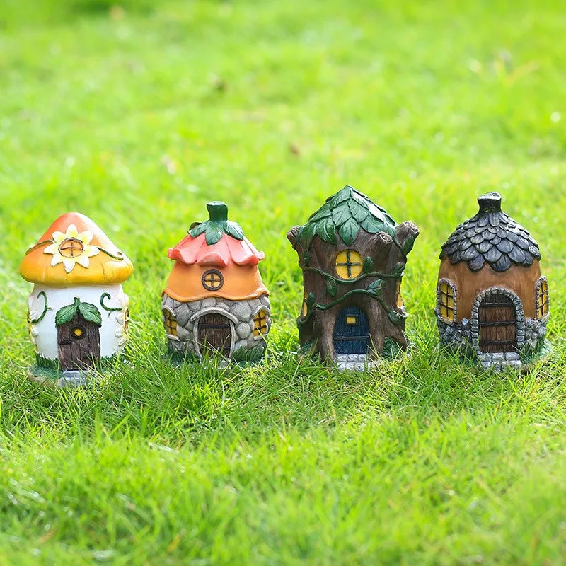 Enchanted Miniature Fairy Garden Decor with Mushrooms Flowers Pinecones and House for Succulent Terrarium Landscape Gift Idea
