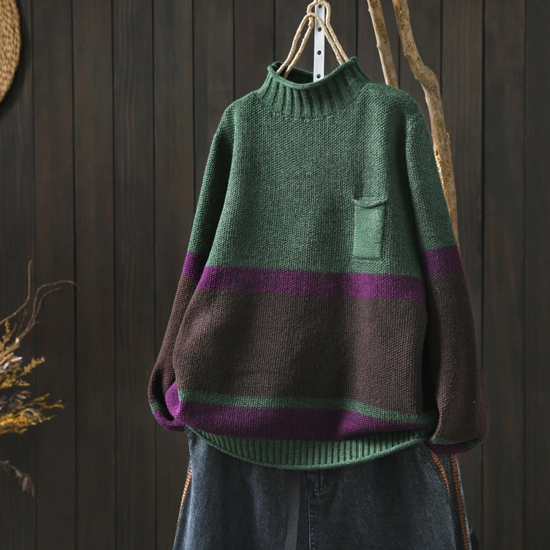 

Women Long Sleeve Casual Sweaters New Arrival 2025 Autumn Simple Style Half High Collar Loose Female Knitted Pullovers M2172