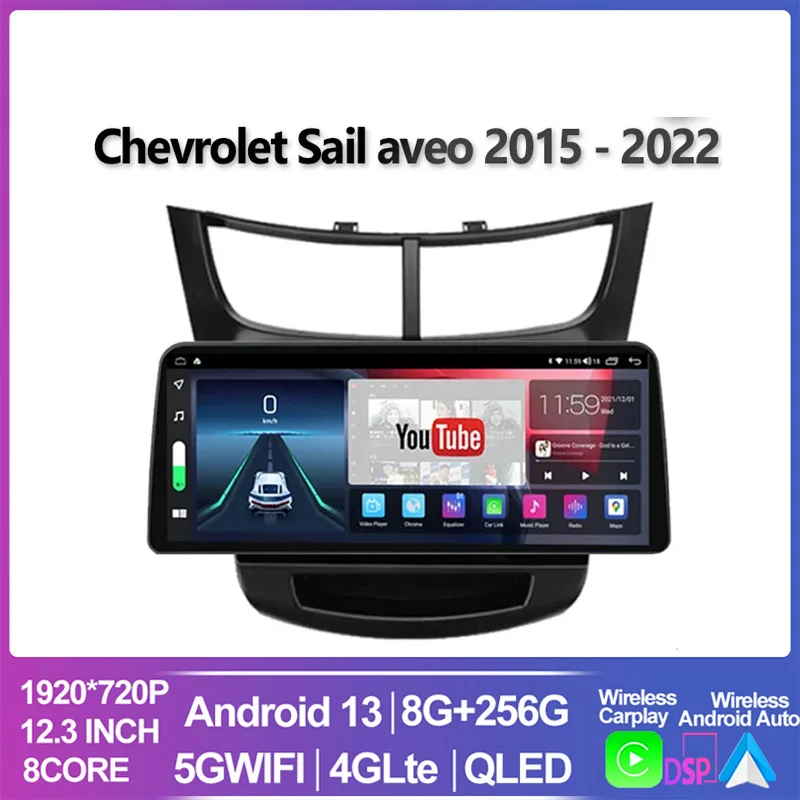 12.3 inch Screen For Chevrolet Sail aveo 2015 - 2022 carplay Android 13 Auto DSP 2 din 4G NET Car Radio Multimedia Video Player