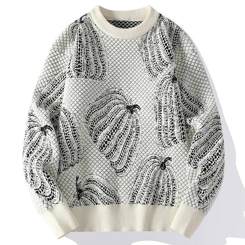 Pull Citrouille d\'Halloween à Manches sulfet Col Rond, Haut Décontracté en Jacquard, Style Coréen, pour Automne et Hiver