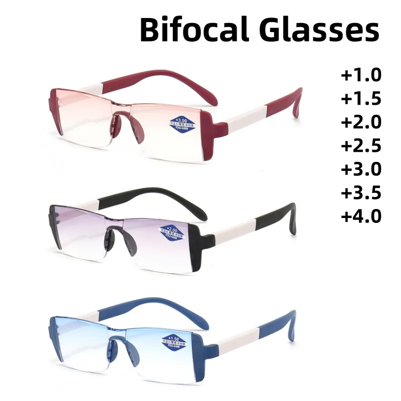 

2025 New Frameless Dual Light Presbyopia Glasses Diamond Edges Fashion Reading Glasses Men Women Anti Blue Light Bifocal Eyewear