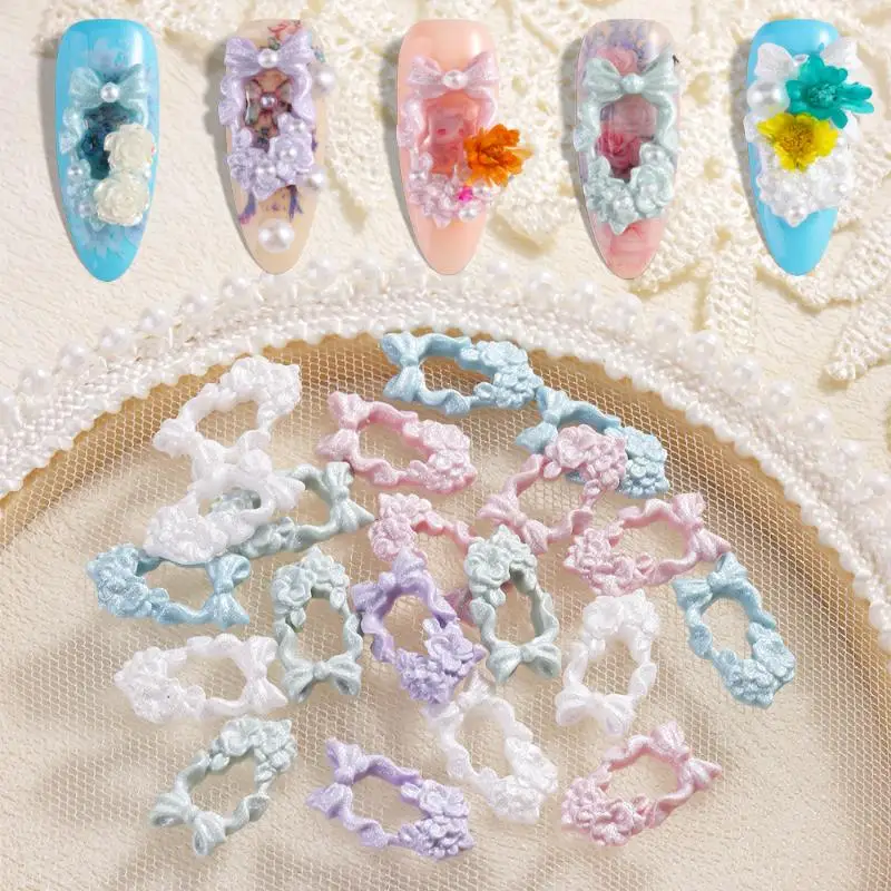 

10/20/50pcs Embossed Garland Bowknot Flower Nail Art Charms Rhinestones Wreath Design Crystals Jewelry Nail Art Decoration