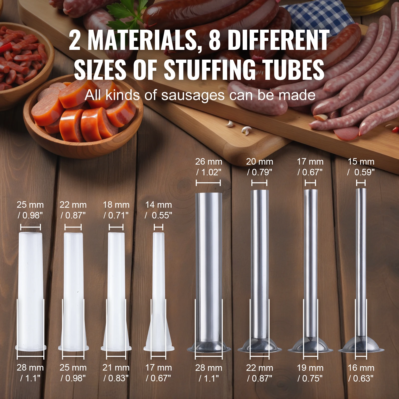 SucceBuy 2.5L حشو السجق اليدوي للطعام من الفولاذ المقاوم للصدأ و8 أنابيب حشو للمنزل والمطبخ والمطعم التجاري