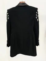 HIGH STREET Newest 2026 Designer Jacket Women's Double Breasted Rhinestone Diamonds Beaded Long Blazer Dress 5