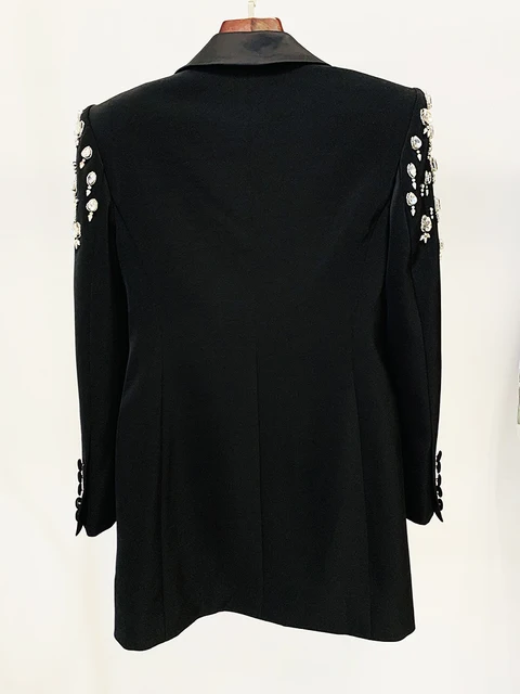 HIGH STREET Newest 2026 Designer Jacket Women's Double Breasted Rhinestone Diamonds Beaded Long Blazer Dress 5 High Street Designer Jacket Women's Double Breasted Rhinestone Diamonds Beaded Long – view 5