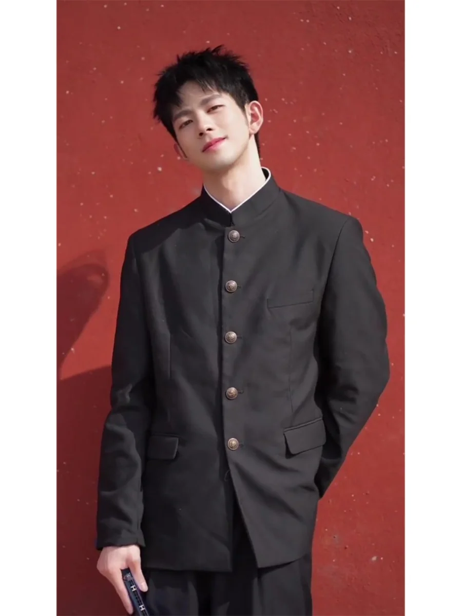 

New Sle Men's Zhongan Suit Jaet oulder Pads Faionable Youthful Loose Fit Autumn Winter Outerwear Casual Wear
