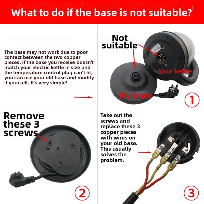 Replacement Power Chassis Compatible with Steam Switch Handle For Kettles Featuring Reinforced Cable and Thickened Base