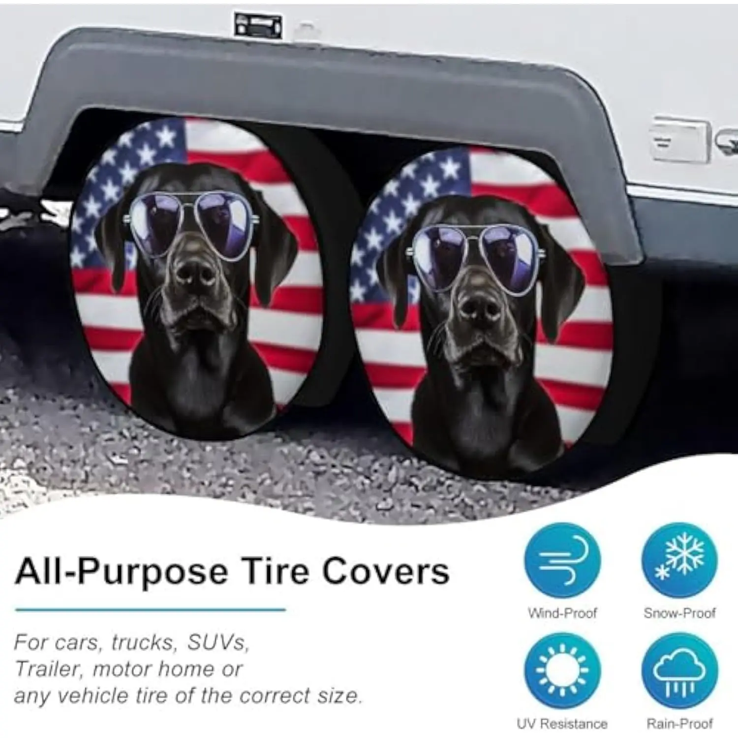 Black Lab Dog USA Flag Tire Covers 2 Pack Waterproof UV-Proof Wheel Protector for RV Truck Camper