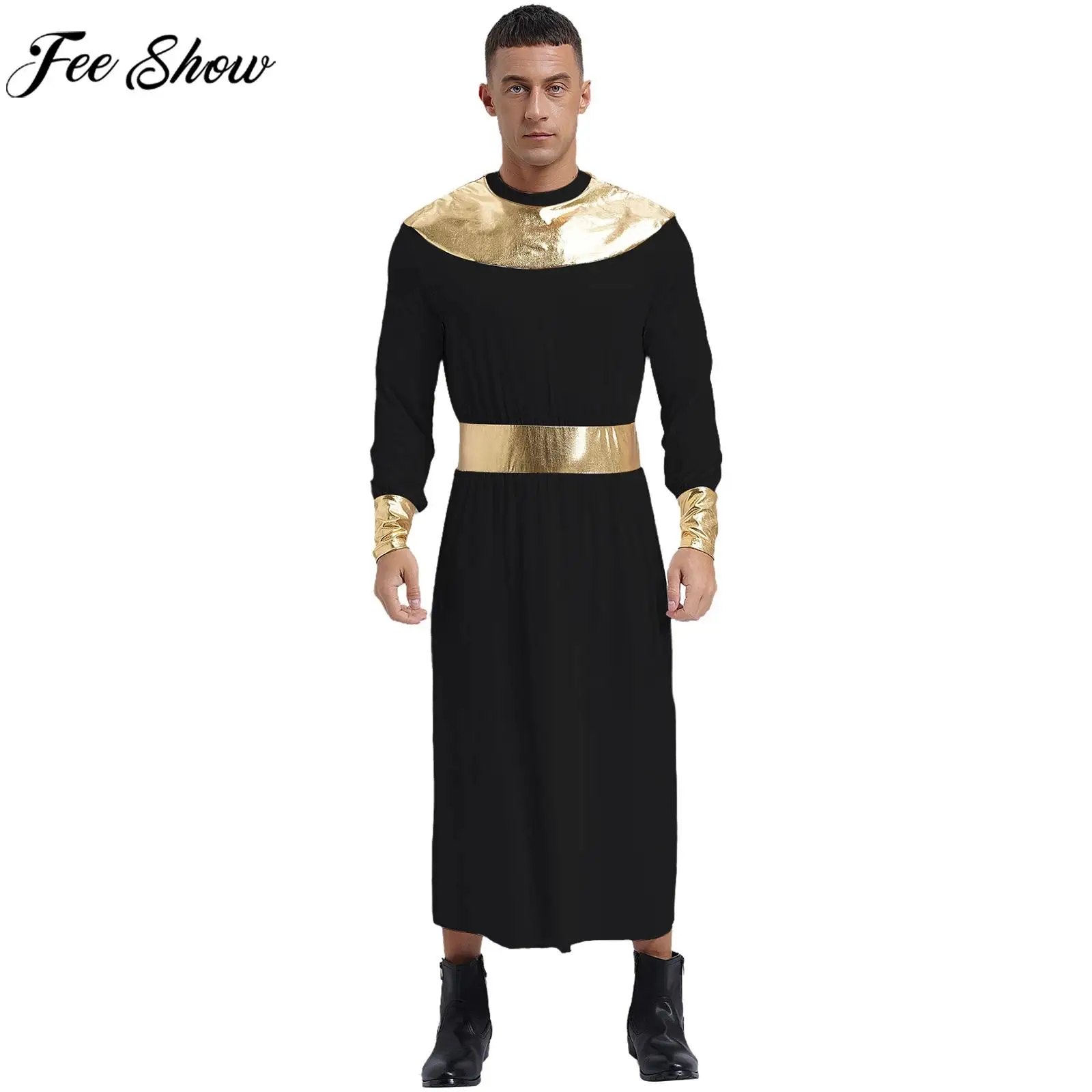 Männer ägyptischen Pharao König Robe Halloween Karneval Party alten Ägypten Cosplay Kostüm Langarm Metallic glänzend Toga Kleid