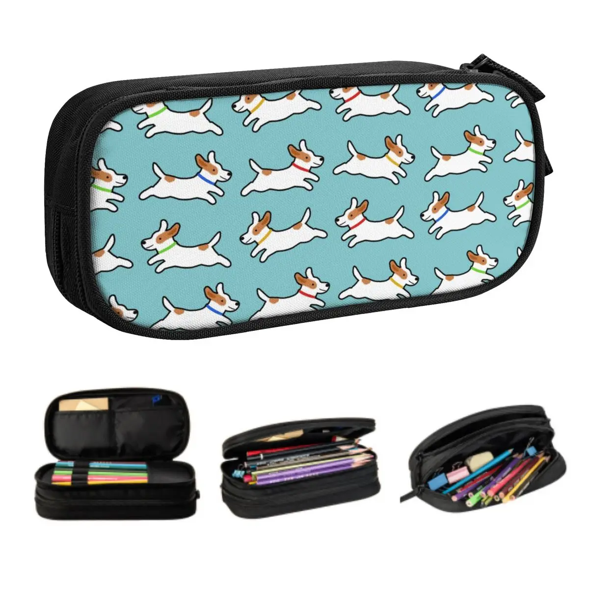 Cute Jack Russell Terrier Running Dog Pencil Case for Girl Boy Large Storage Pen Box Bag School Accessories