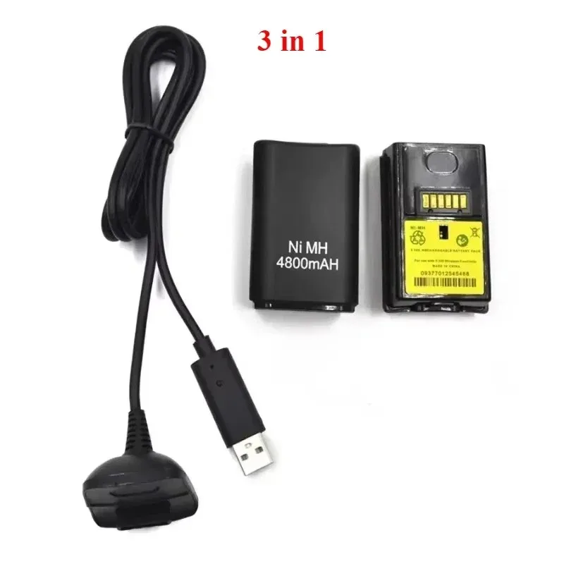แบตเตอรี่แบบชาร์จได้ 2 in 1/3 in 1/5 in 1 ความจุ 4800mAh พร้อมสายชาร์จ USB สำหรับจอยไร้สาย Xbox 360