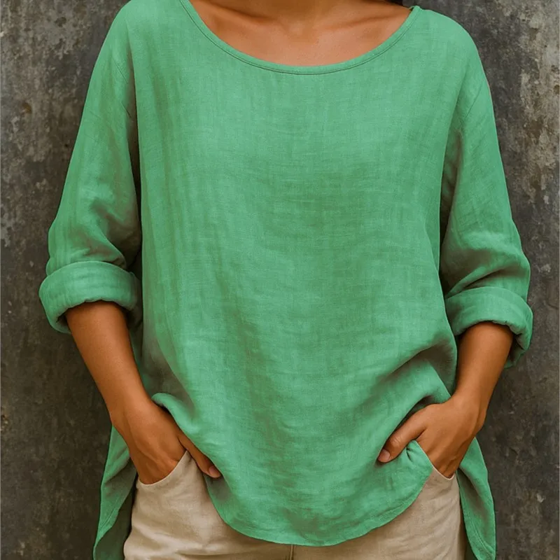 

Женская свободная блузка с коротким рукавом весна-лето 2025 года, повседневная женская пуловер с круглым вырезом, топы, элегантные однотонные рубашки, уличная одежда