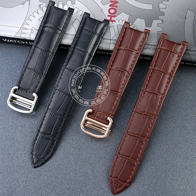 Cowhide watchband Concave 18*10mm 20*12mm watch strap Calfskin Bracelet Folding Buckle For Cartier PASHA W3108 Watchband