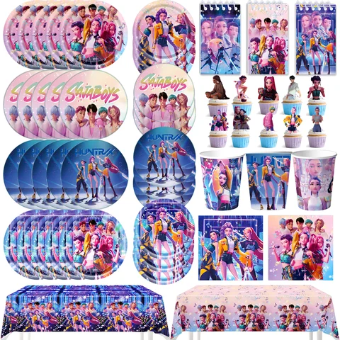 K Pop chasseurs de démons décoration d'anniversaire ballons fournitures de fête vaisselle jetable bannière Streamer fournitures de réception-cadeau pour bébé cadeaux