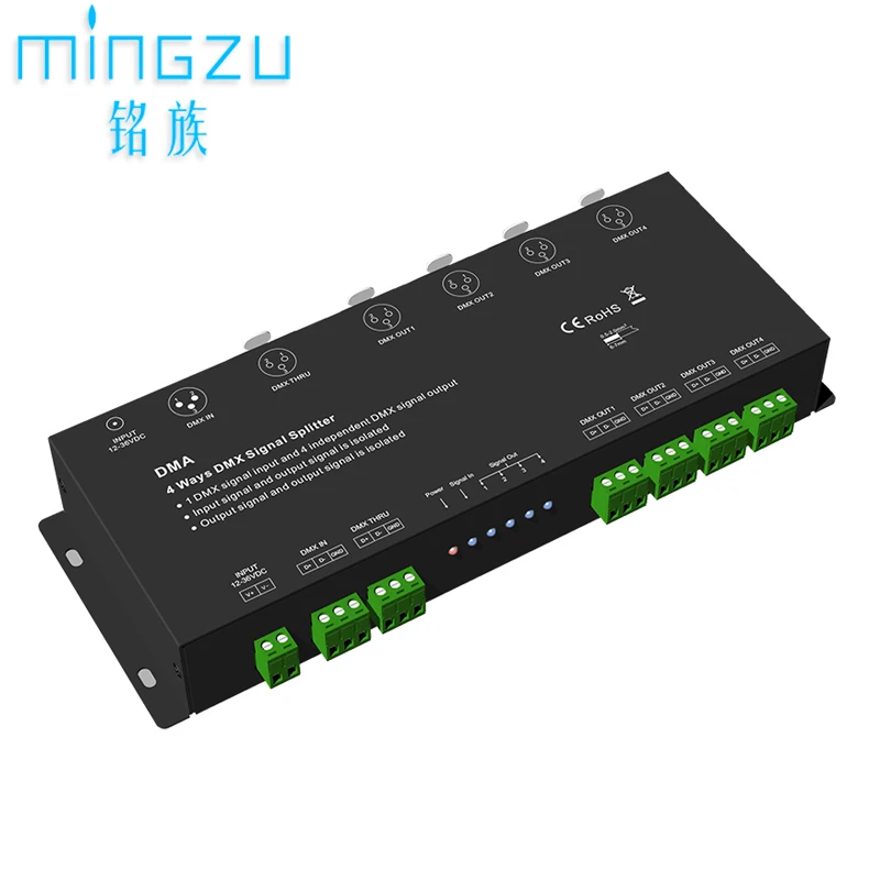 DMX controller DMA 4 Channels DMX Signal Splitter DMX 512 RDM Signal Amplifier Repeater 3Pin XLR 4 ways signal repeater 3 pin