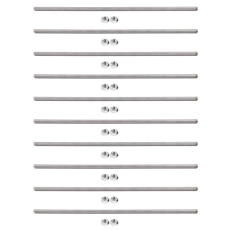 ABYN-10 Pcs 320Mm X M8 Stainless Steel Thread Bar Stock Rod Silver Tone