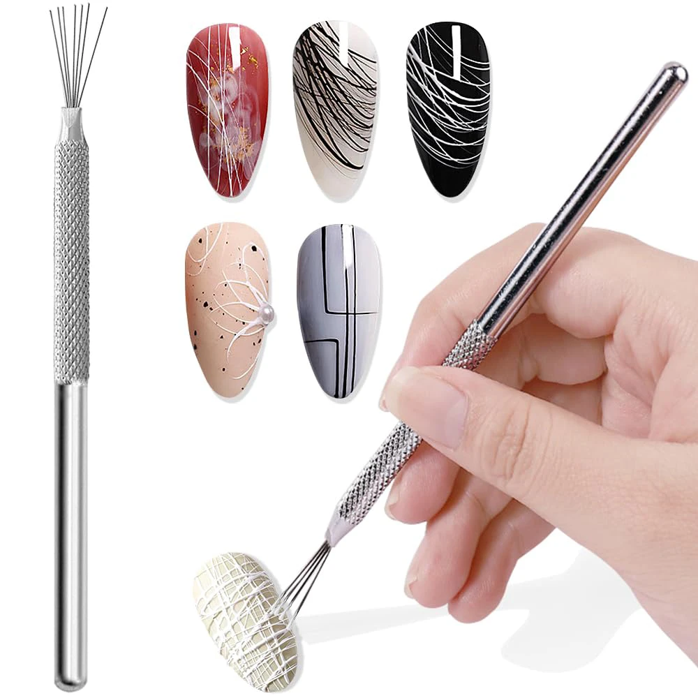 7-poliger Nagel Liner Nail Art Tools Edelstahl Streifenlinien Nail Art Stifte Biegsame Stifte Ultradünne Linie Nagelbürste Gelmalerei – Detail 3