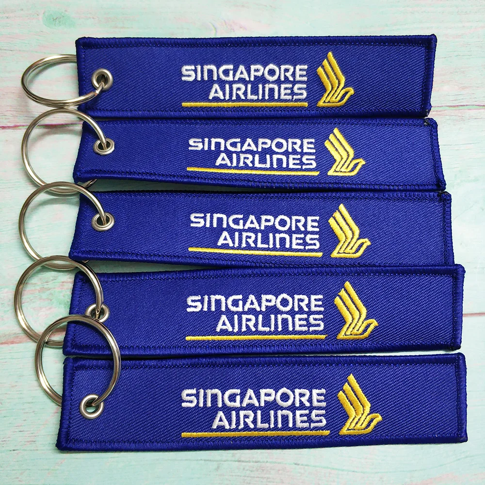 MiFaViPa 5 PCs Blue Singapore Airlines Keychain Embroidery Fashion Aviation Key Chain for Men Gift Flight Crew Luggage Tag