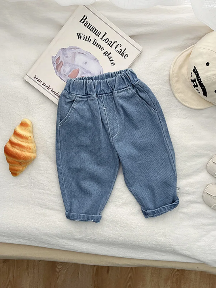 2024 Spring New Baby Loose Denim Trousers Fashion Infant Girls Solid Casual Pants Toddler Boys Versatile Jeans Toddler Clothes