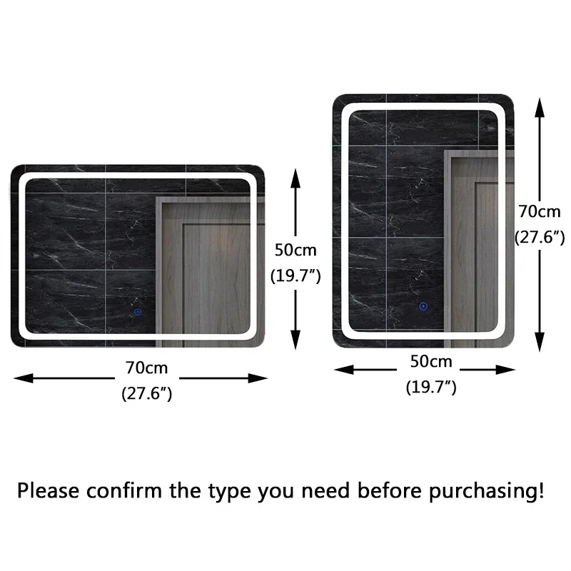 Commercial Washroom Mirror 16x24in LED Backlit Anti-Fog Touch Sensor Adjustable Brightness IPX5 Waterproof Wall Mount Mirror