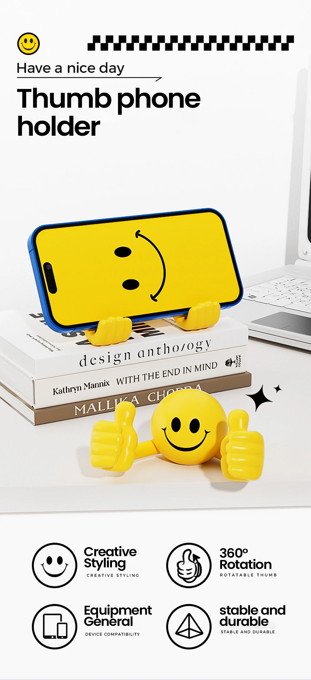 Thumb Shaped Desk Mobile Phone Holder Stand Adjustable Desktop Tablet Holder Universal Cute Creative 360° Rotating Phone Stand