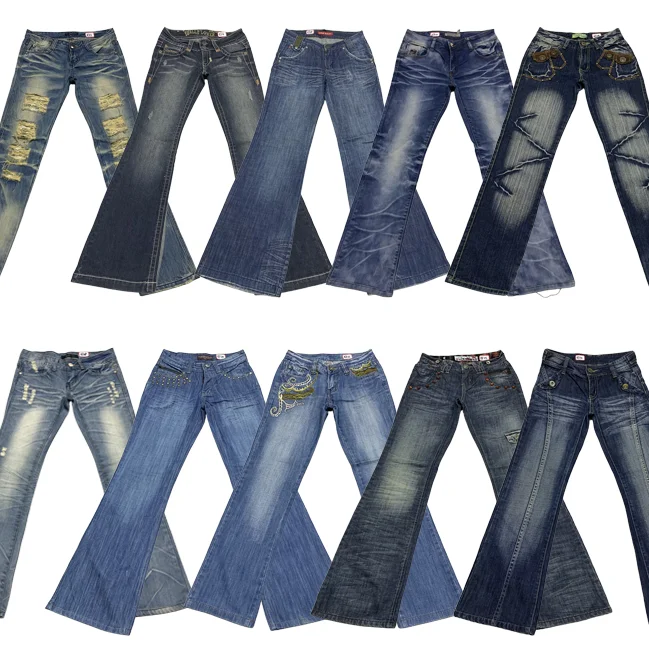 Jeans vintage à taille basse Bell Bot Millennium Sle, pantalon large à taille haute pour femmes, pantalon décontracté en coton