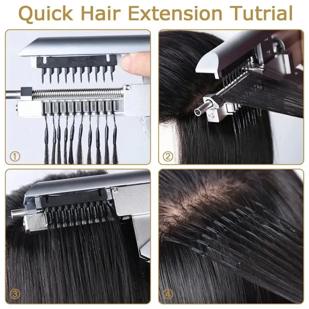 6D Hair Extension Machine 10 Row Professional No-Trace Hair Extensions Tool 100% Real Human Hair Clip Buckle for Salon