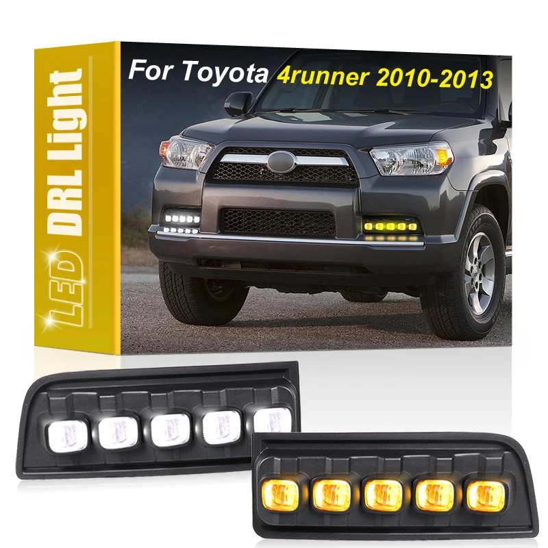 2Pcs Front Fog Lamp White LED DRL Daytime Running Light Dynamic Turn Signal Indicator For Toyota 4runner 2010-2013