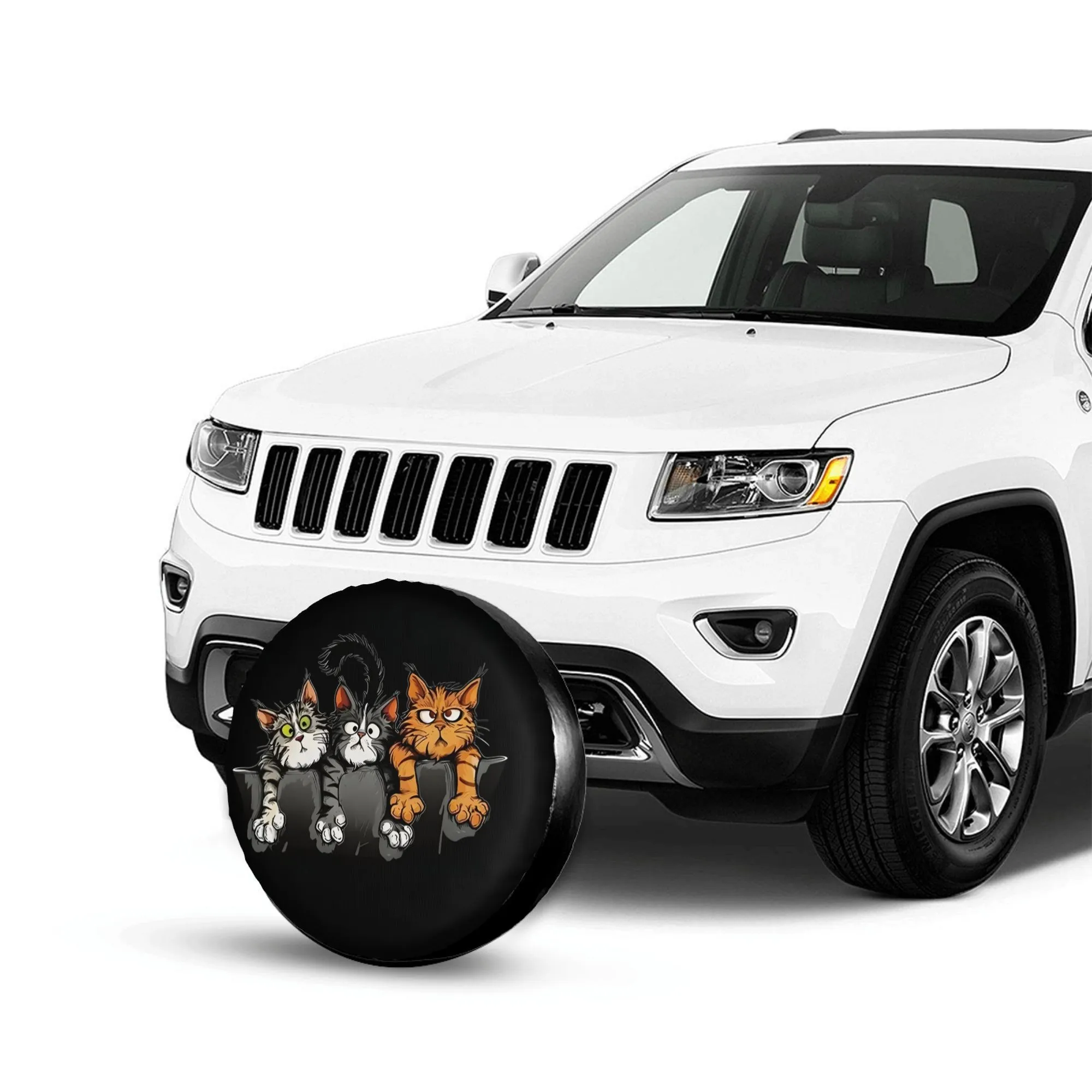 

Funny Three Cats in a Bag Spare Tire Cover Waterproof Polyester SUV Wheel Protector