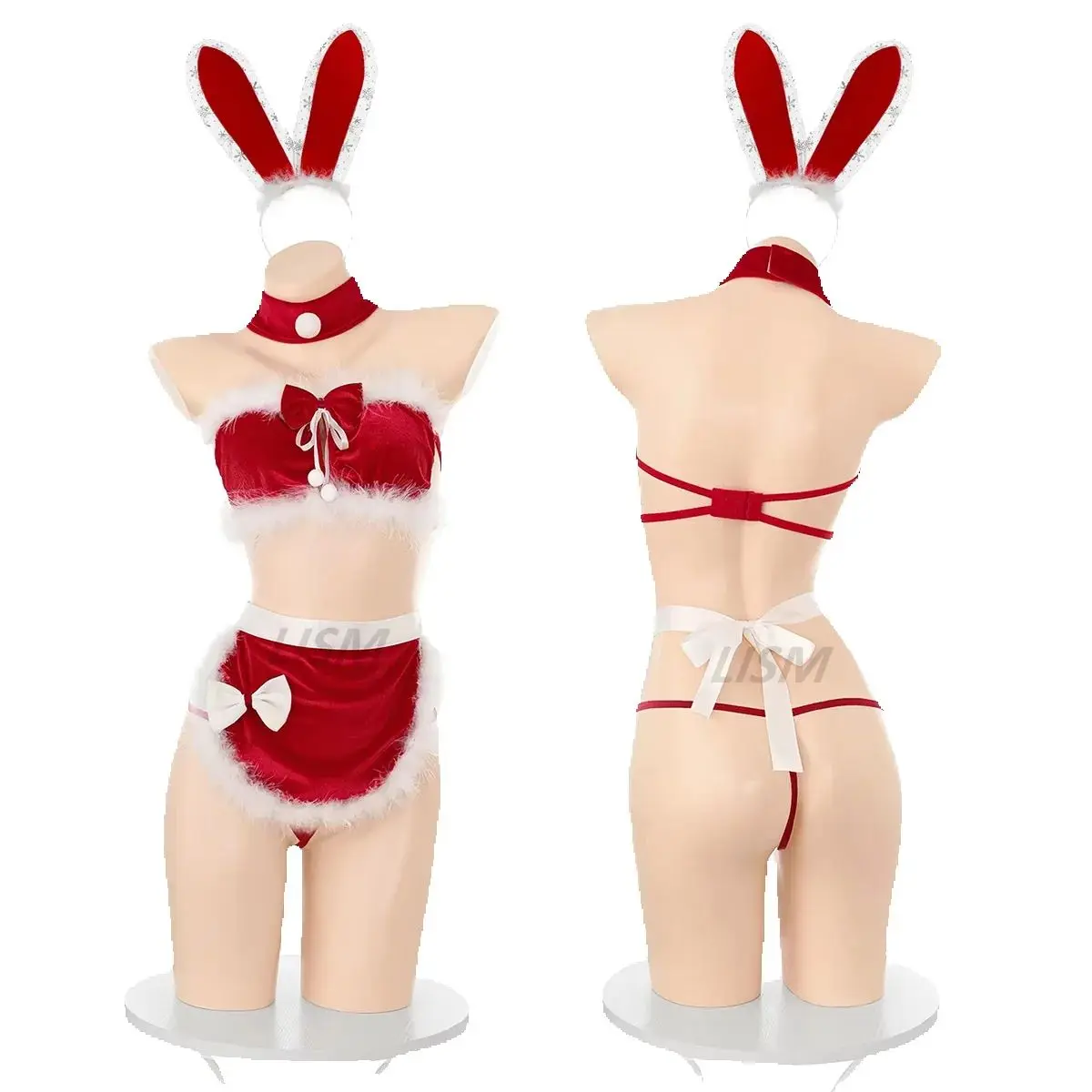 

Women's Christmas Bunny Lingerie Set Plush Two - Piece Outfit with Rabbit Ear Headband Sexy Festive Cosplay