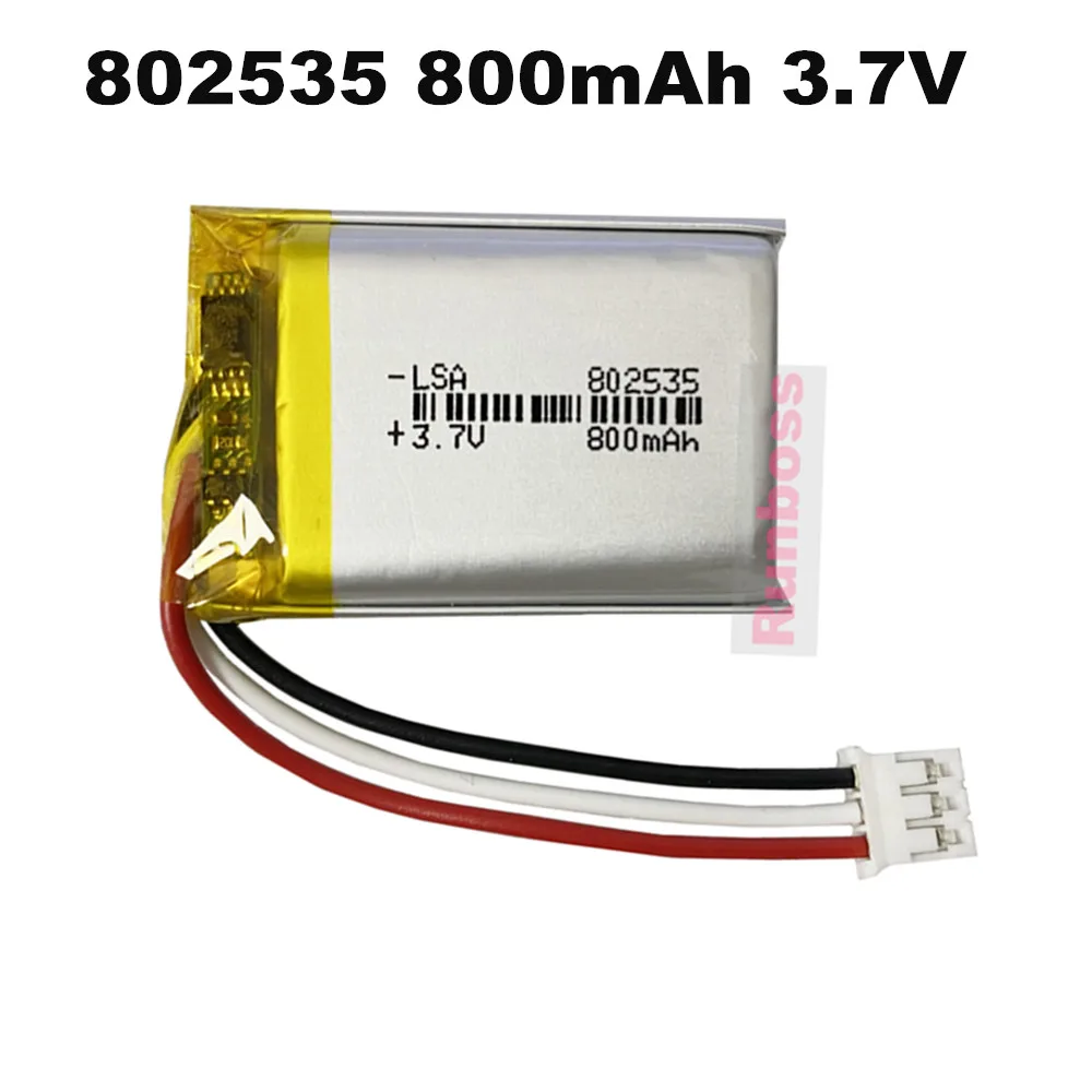 1-10PCS 3.7V 800mAh 802535 JST PH2.0 3P Plug Li-Polymer Battery For MP3 MP4 GPS DVD Bluetooth Recorder E-book Camera Smart Watch
