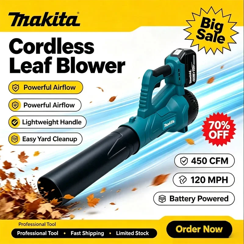 Makita 38000RPM Cordless Leaf Blower, Electric Blower Equipped with a Brushless Motor, For Makita 18v Battery PIN