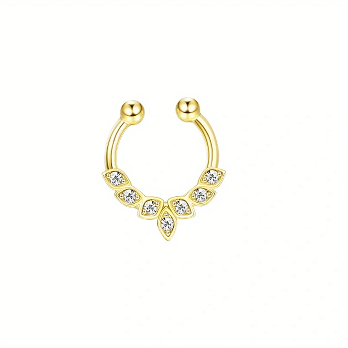 1/4Pcs Simple Fashion Stainless Steel Fake Septum Nose Ring, Clip On Cubic Zerconia Faux Nose Rings Non Piercing Septum Jewelry