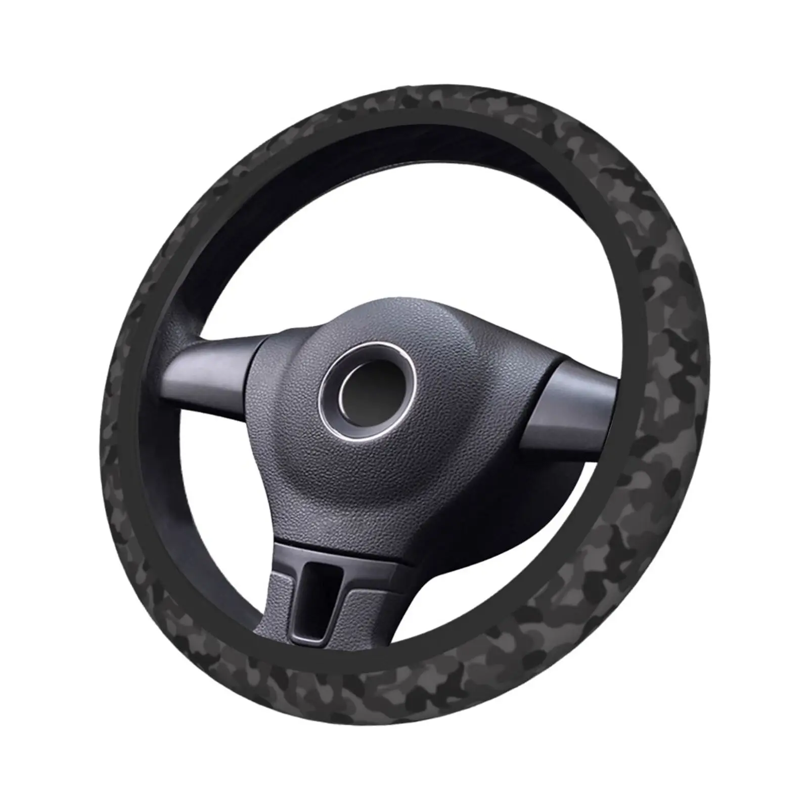 Grey Camouflage Pattern Steering Wheel Cover Funny Anti-Slip Car Accessories for Men Women Universal 15 Inch Fit Most Vehicles - view 4