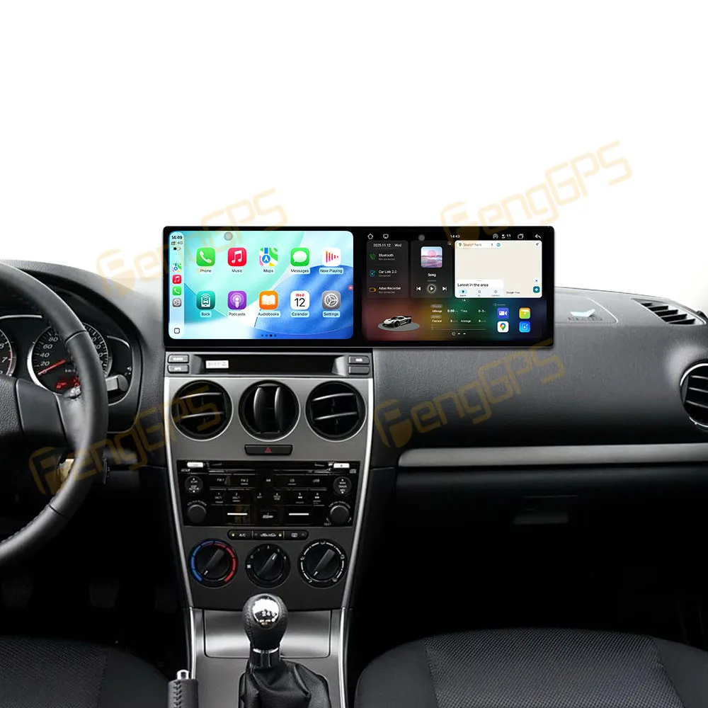 Dual 10.1 Inch Screen Carplay Android 15 Car Radio For Mazda 6 2004-2015 GPS Navigation Head Unit Multimedia Player Auto DSP