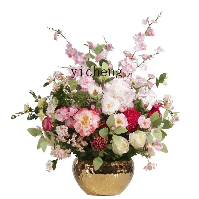 Living Room Flower Stand Silk Flower Hotel Front Desk Storefront Decoration High-end Large-scale Artificial Floral Art Ornu14