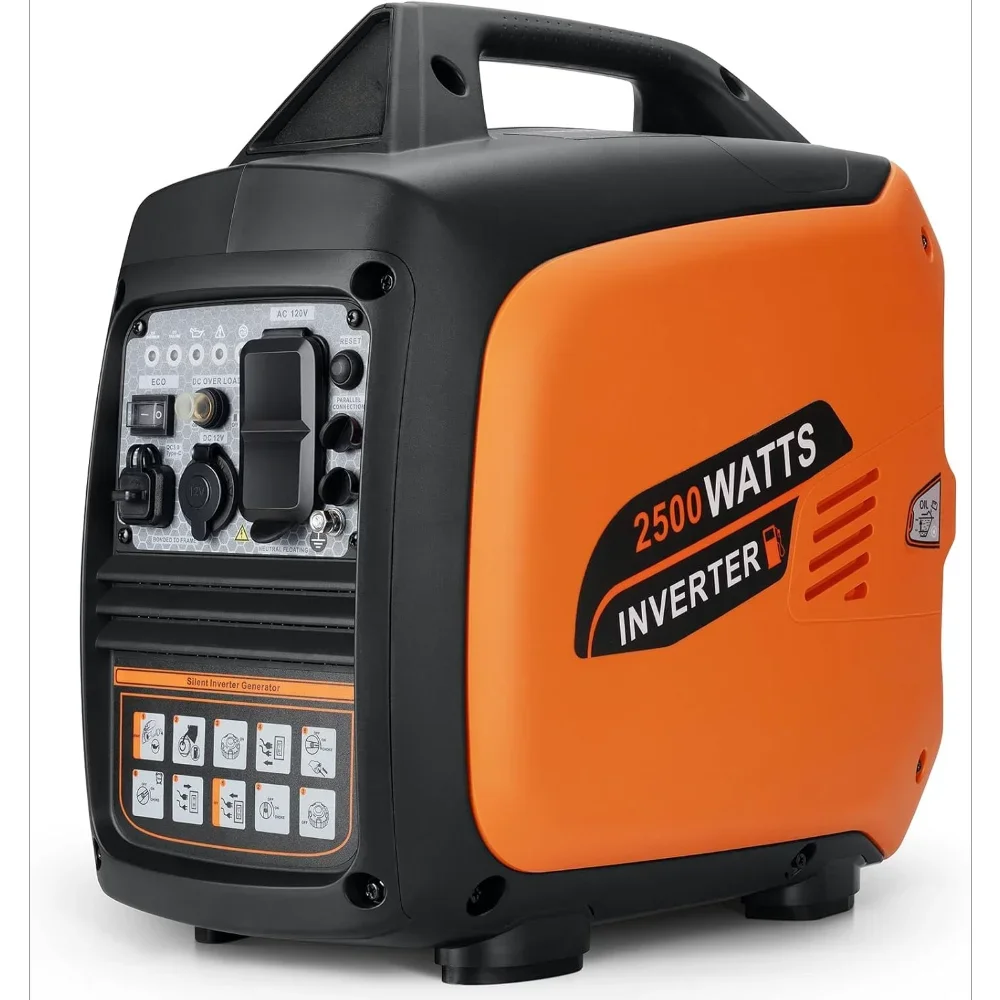 

Portable Inverter Generator 2500W Gas Powered, Long Runtime Gas Generators for Home Use, Camping, Super Quiet Emergency Home