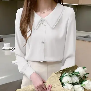 ربيع الخريف موضة جديدة دمية طوق كم طويل بلوزة المرأة شارع العليا عادية زر البلوفرات خمر أنيقة كل مباراة