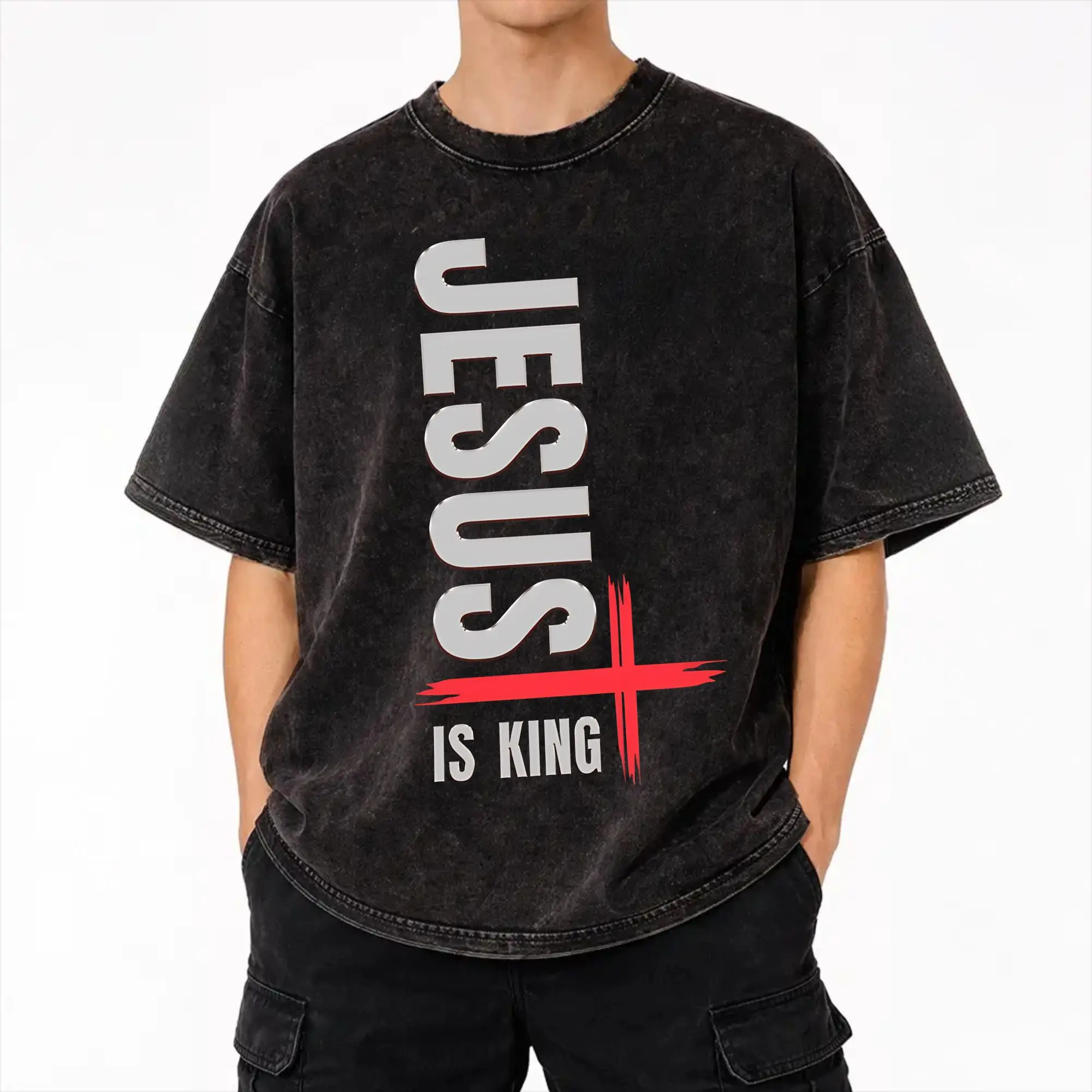 Jesus Is King Christian Faith  Washed T Shirt Streetwear Hip Hop Novelty T-Shirts  Tee Shirt Men Women 100% Cotton Harajuku