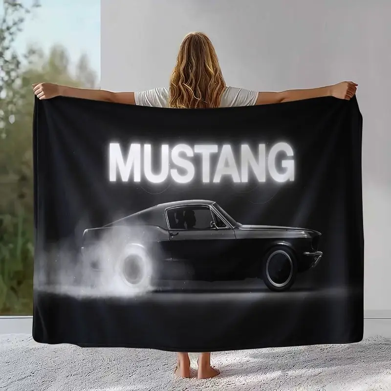 Vintage M-Mustang Racing Biker Garage Moto Soft Flannel Blanket,Cozy Warm Throw Blanket for Bed,Sofa,Living Room,Picnic,Camping
